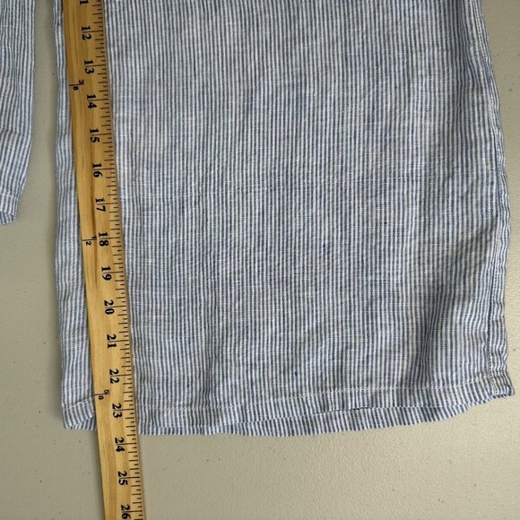 Tahari Pull on Pants Size S Wide Leg 100% Linen Cropped Blue White Stripe - Picture 9 of 11